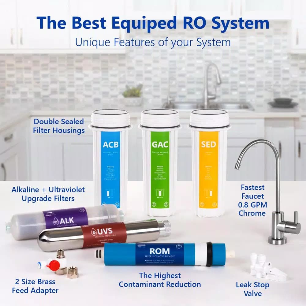 Express Water 11-Stage UV Reverse Osmosis Alkaline Water Filtration System with Tank and Faucet, 100 GPD