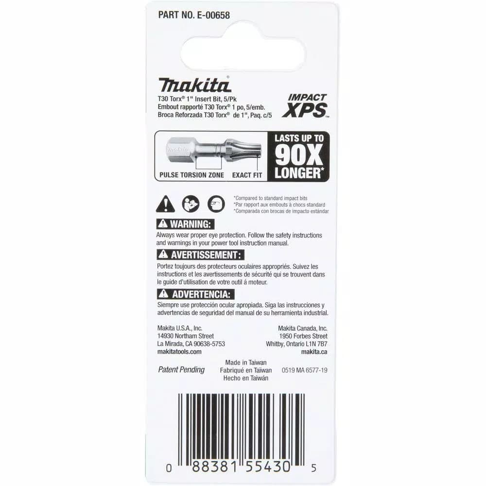 Makita ImpactXPS T30 Torx 1 in. Insert Bits, 5-Pack