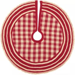 VHC Brands 21 in. Gretchen Cherry Red and Creme Check Farmhouse Christmas Mini Tree Skirt thumbnail 1