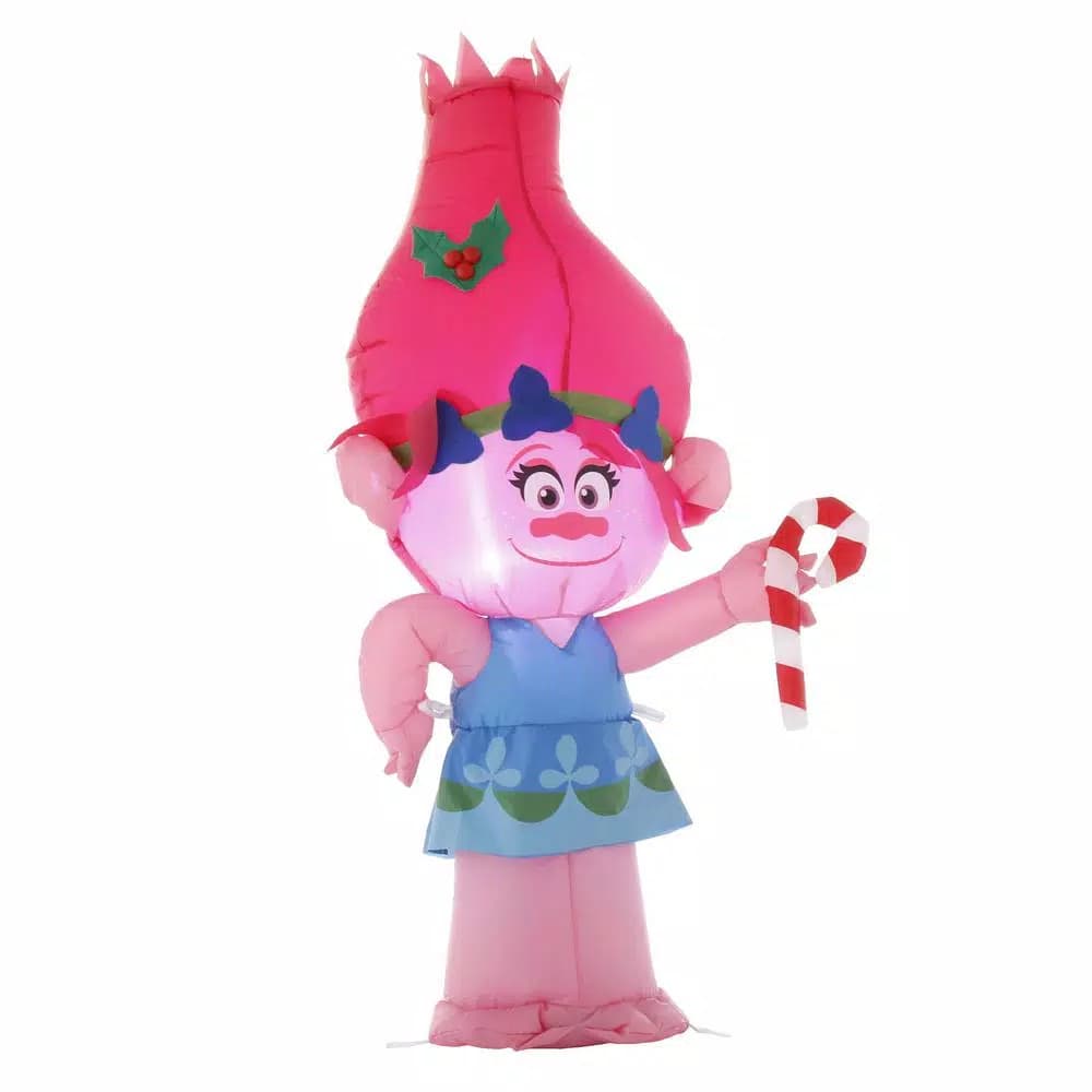 Home Accents Holiday DreamWorks Trolls Poppy Lighted Inflatable with Candy Cane, 3.5 ft Outdoor Holiday Decor