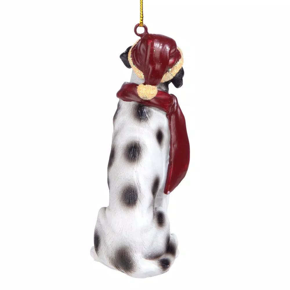 Design Toscano Dalmatian Dog Holiday Ornament Sculpture with Santa Hat and Scarf
