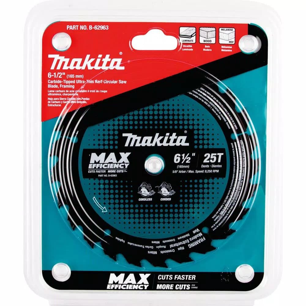Makita 6-1/2 in. 25T Carbide-Tipped Ultra-Thin Kerf Circular Saw Blade for Cordless Saws