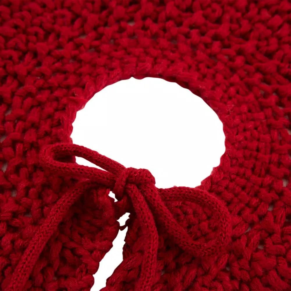 Glitzhome 52 in. Red Knitted Acrylic Christmas Tree Skirt