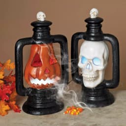 Gerson 18.11 in. Electric Smoking Halloween Lanterns Set of 2 - Jack-O-Lantern and Skull thumbnail 2