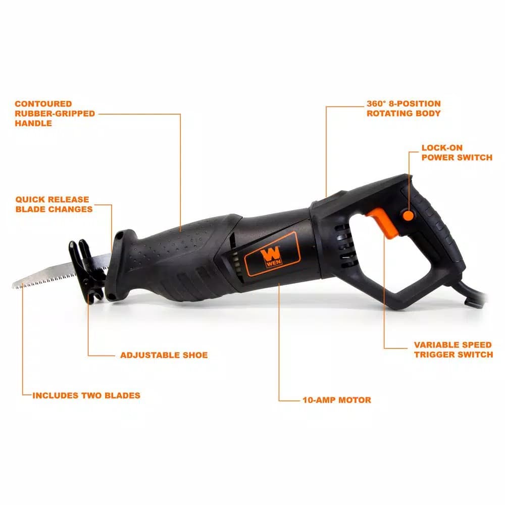 WEN 10 Amp Corded Variable Speed Reciprocating Saw with 8-Position Pivoting Head