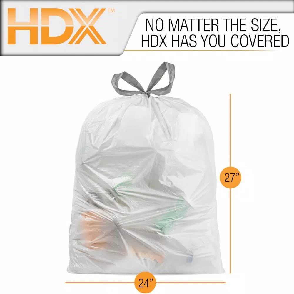 HDX 13 Gallon White Drawstring Kitchen Trash Bags, 55 Count