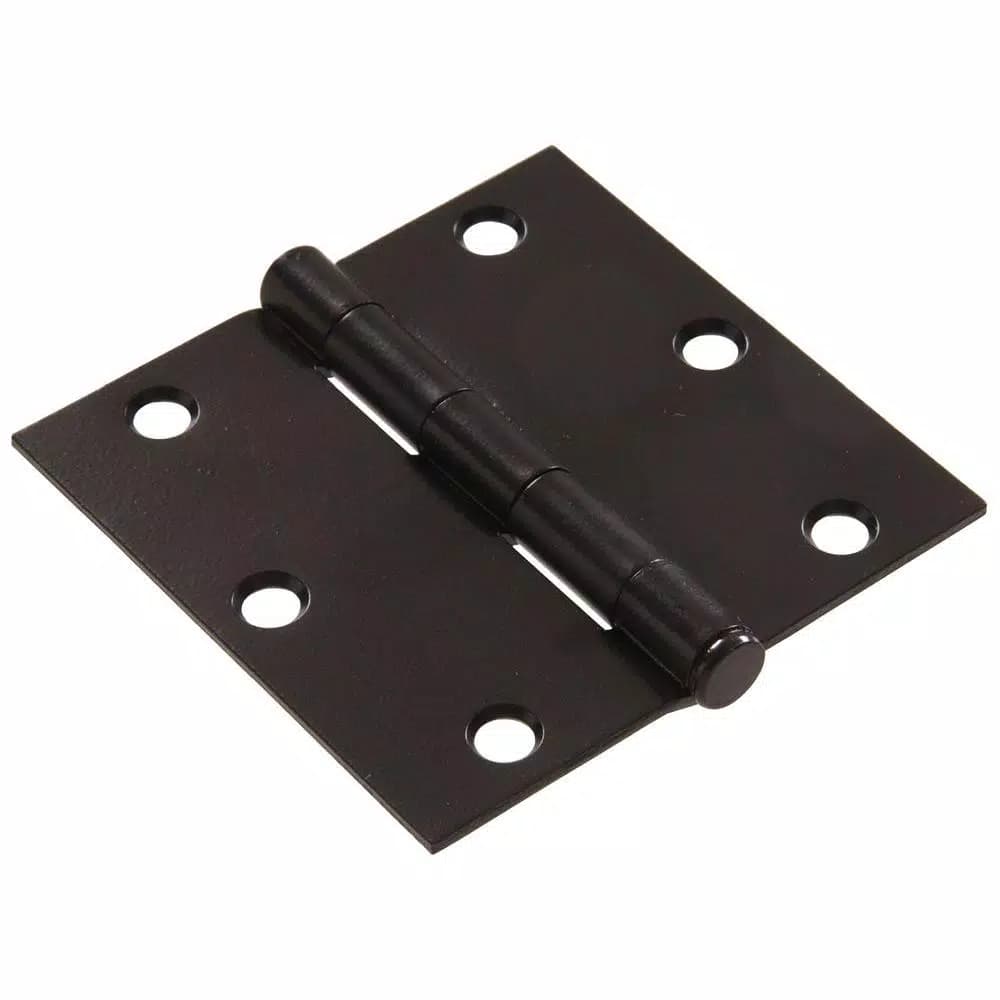 Hardware Essentials 3-1/2 in. Black Satin Steel Residential Door Hinge, Square Corner, 9-Pack