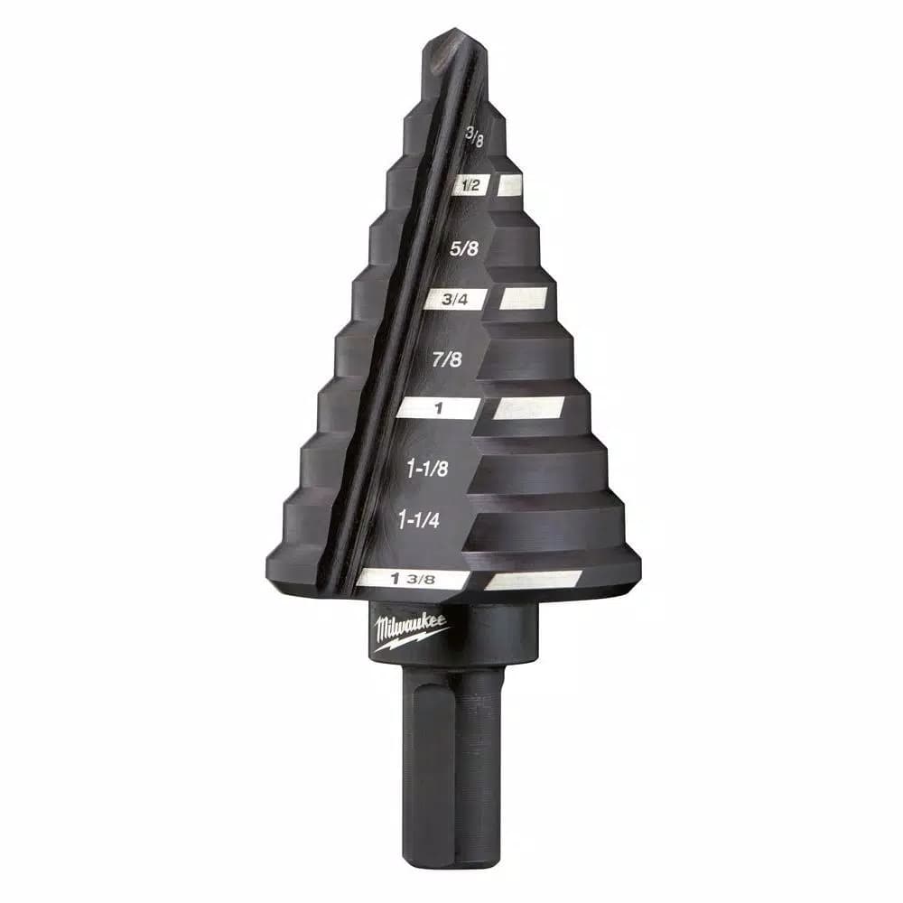 Milwaukee #5 Step Drill Bit, 1/4 in. - 1-3/8 in., Black Oxide, 3-Flat Shank