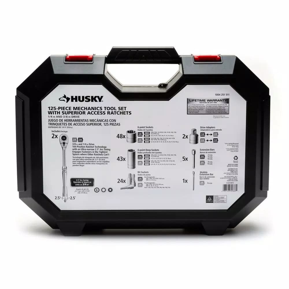 Husky 125-Piece Mechanics Tool Set with 144-Position 1/4 in. and 3/8 in. Drive Ratchets