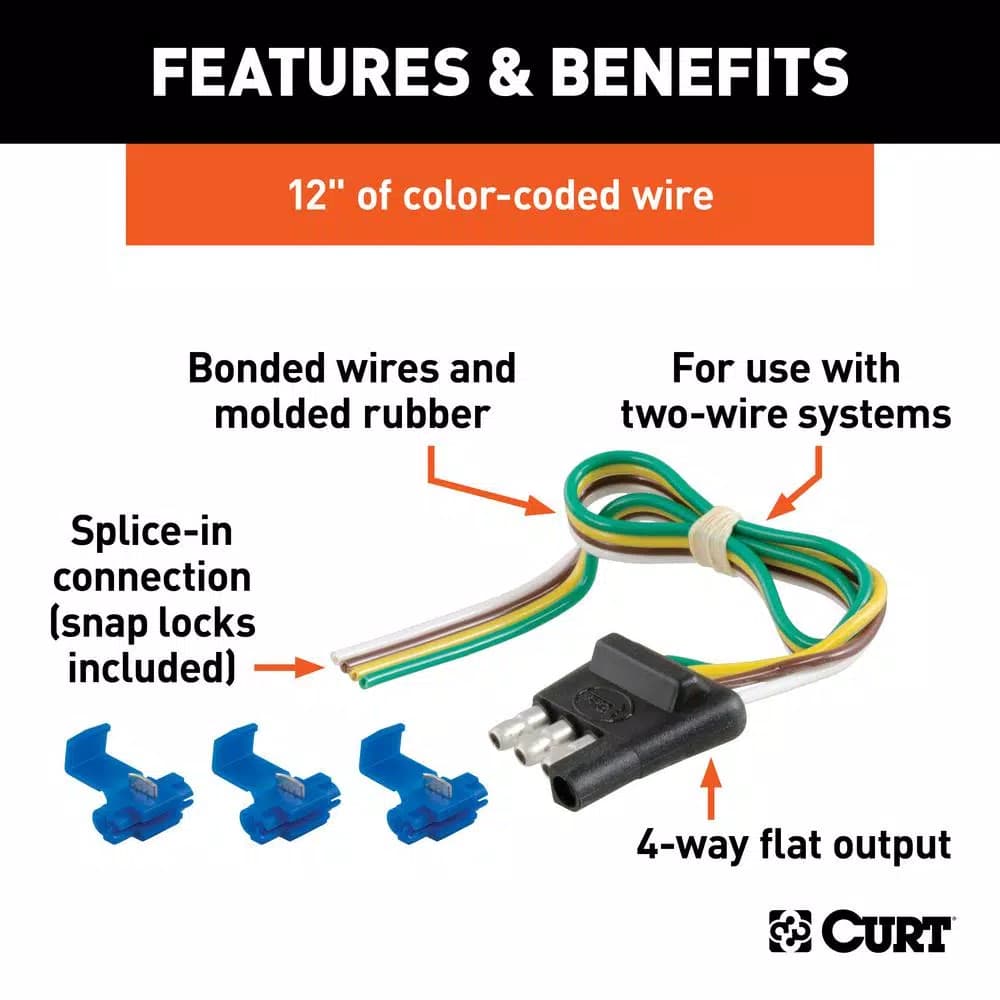 CURT 4-Way Flat Trailer Connector Plug with 12" Wires and Hardware