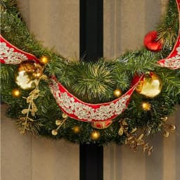 Home Accents Holiday 36 in. Royal Easton Pre-Lit LED Artificial Christmas Wreath with Gold Ornaments and Ribbon thumbnail 5