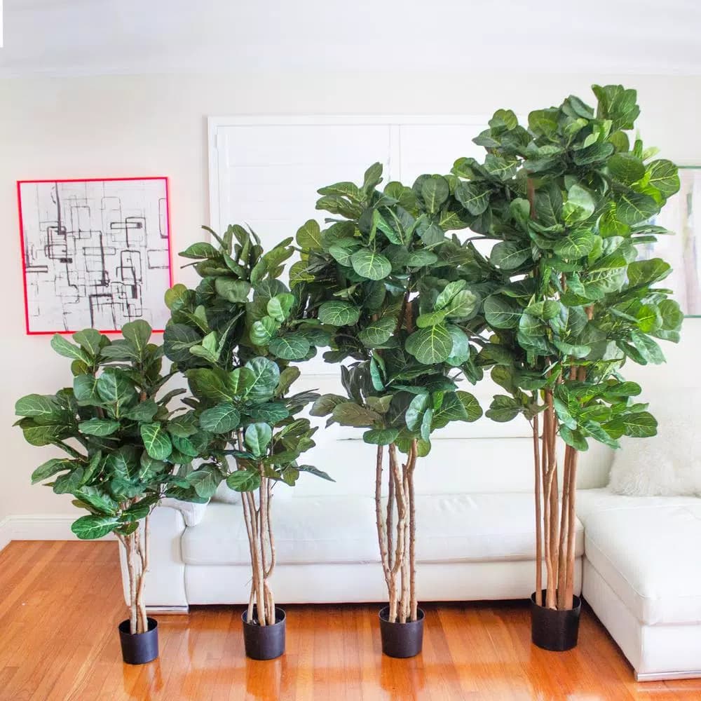 Nearly Natural 7 ft. Fiddle Leaf Fig Artificial Tree with Multiple Trunks and Black Pot
