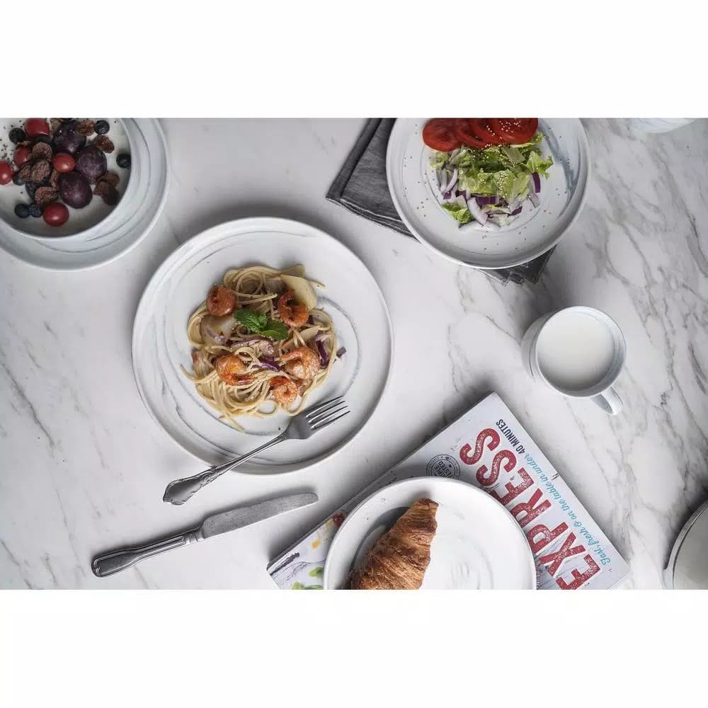 Stone Lain 32-Piece Gray Marble Porcelain Dinnerware Set for 8