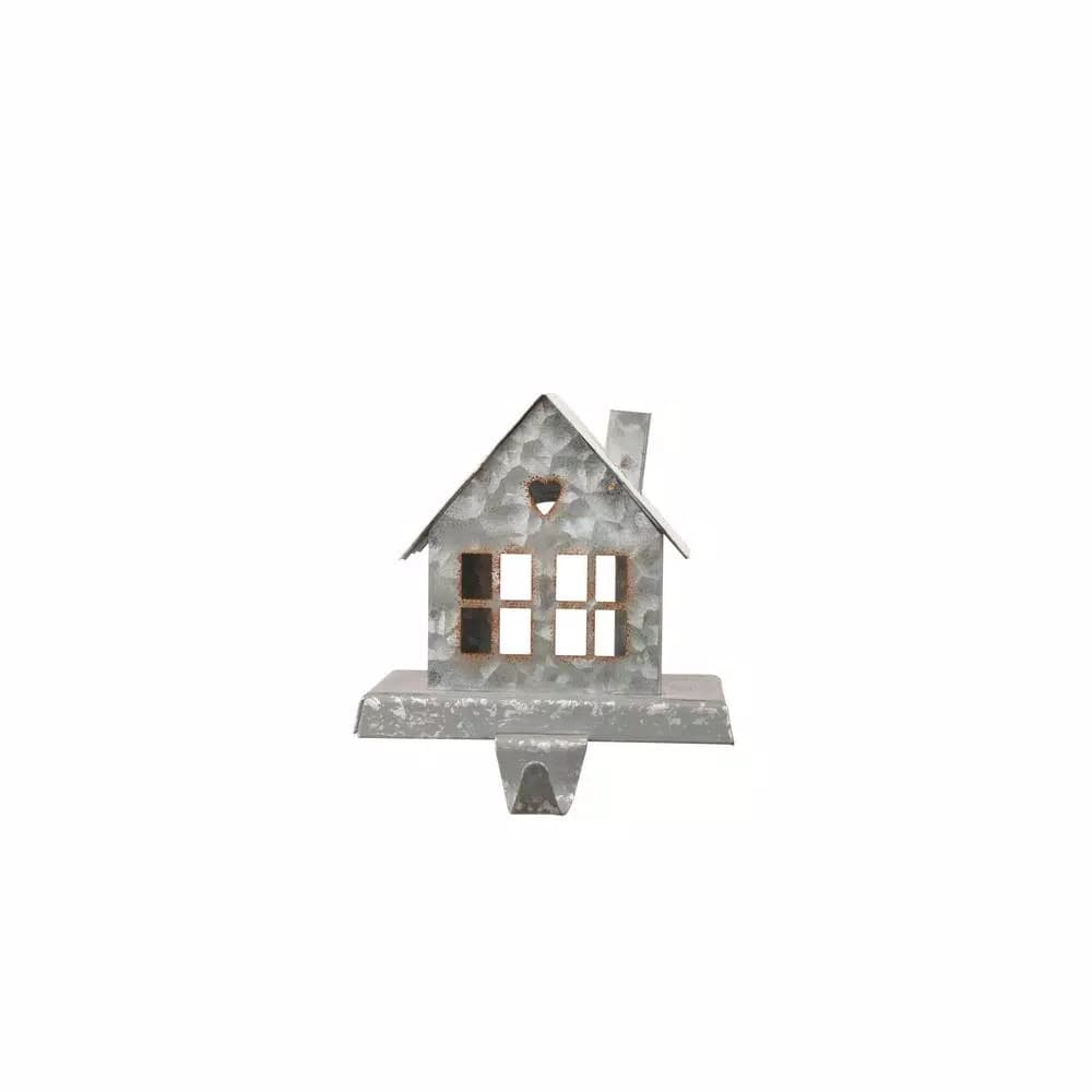 Glitzhome 6 in. Galvanized Metal House Stocking Holder - Rustic Country Christmas Decor