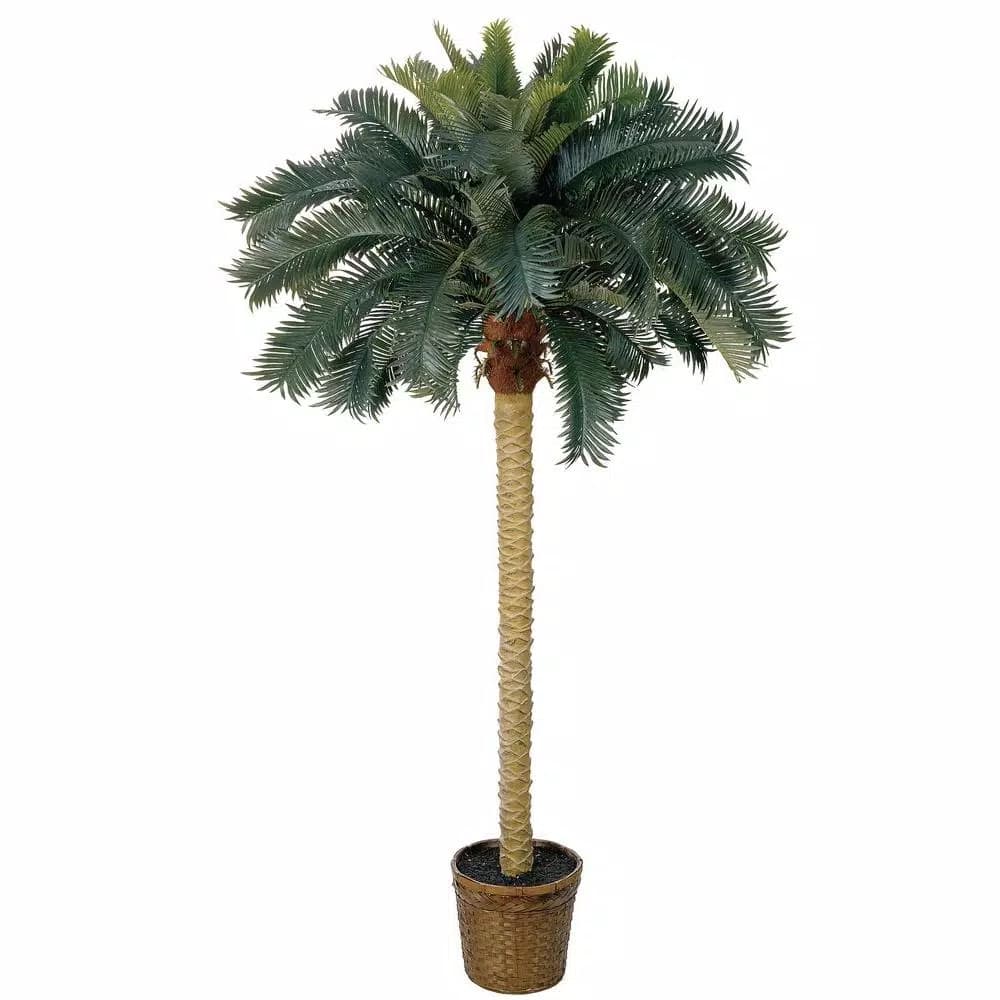 Nearly Natural 6 ft. Sago Palm Silk Tree with Wicker Basket