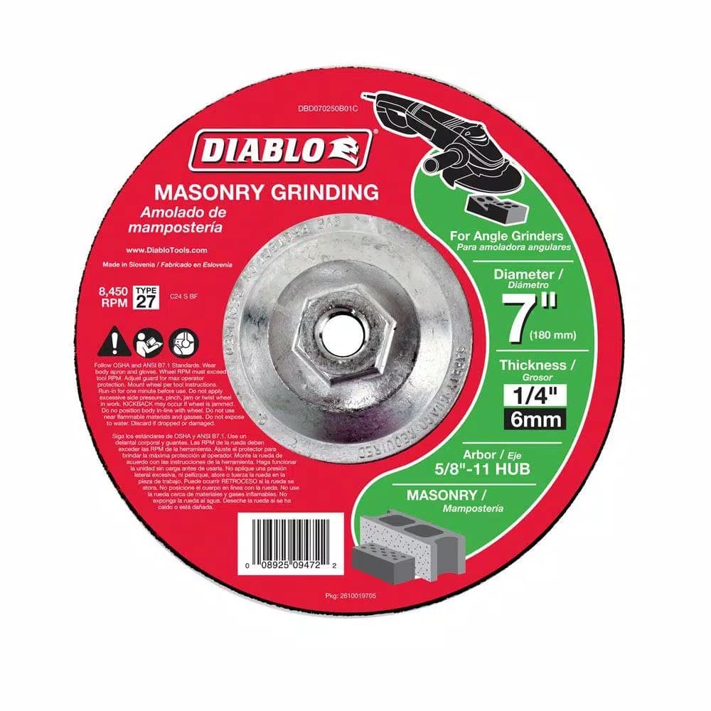 Diablo 7 in. Masonry Grinding Disc, 1/4 in. x 5/8 in.-11 Arbor, Type 27 Depressed Center