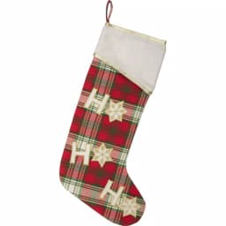 VHC Brands 20 in. Plaid Cotton and Felt Christmas Stocking - Cherry Red, Forest Green & Creme thumbnail 1