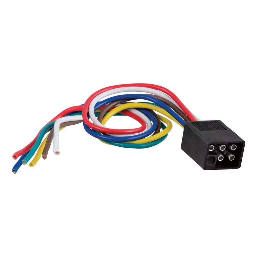CURT 6-Way Square Trailer Side Connector Plug with 12" Color-Coded Wires