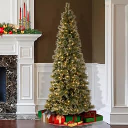 National Tree Company 7.5 ft. Glittery Bristle Pine Slim Artificial Christmas Tree with Warm White LED Lights thumbnail 2