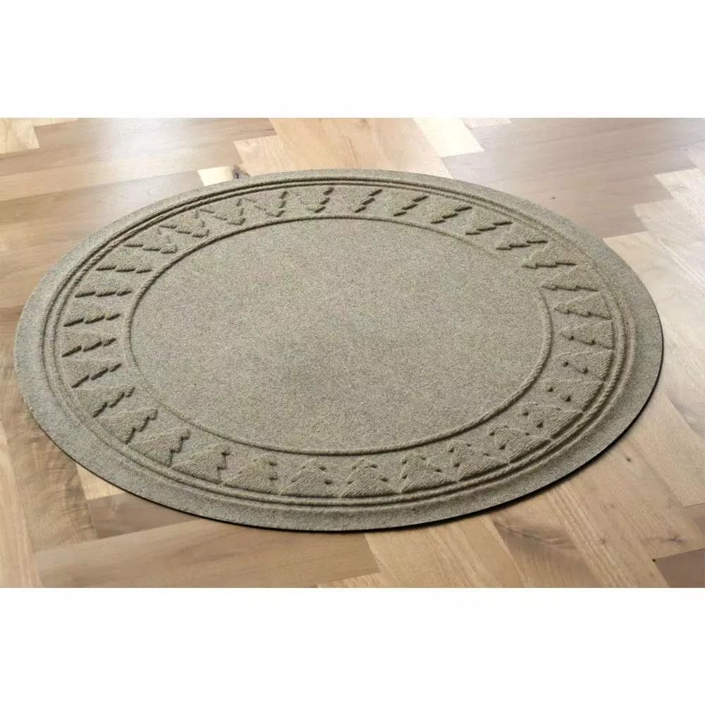 Bungalow Flooring Aqua Shield 35 in. Round Pine Trees Christmas Tree Mat - Khaki