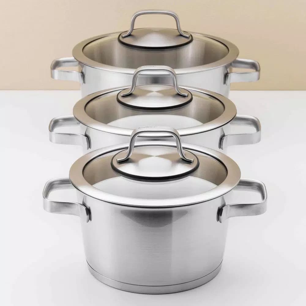 BergHOFF Essentials Manhattan 10-Piece Stainless Steel Cookware Set with Glass Lids, Induction Ready