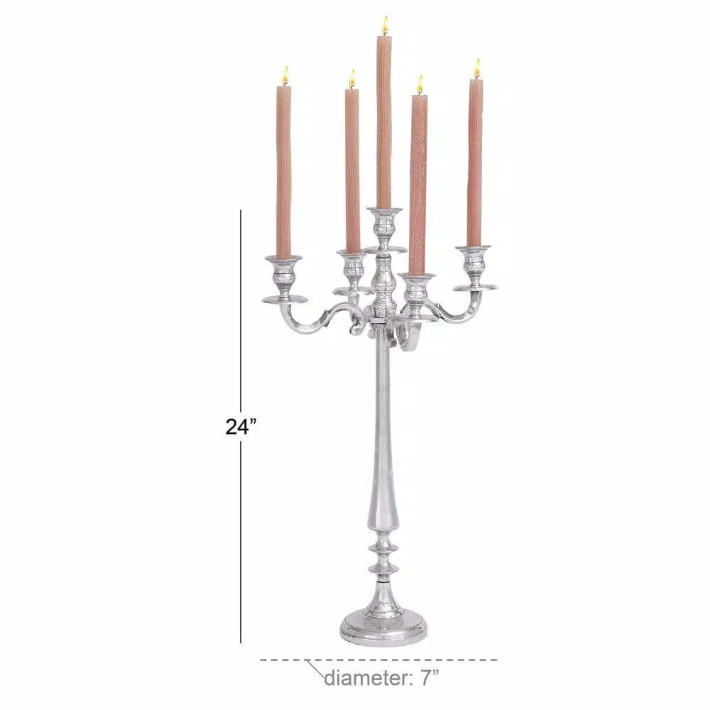 LITTON LANE 24 in. Classic Polished Aluminum Five Light Candelabra with Scrollwork Detail