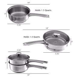 Classic Cuisine 1.5 Qt. Stainless Steel Double Boiler Saucepan Set with Tempered Glass Lid thumbnail 3