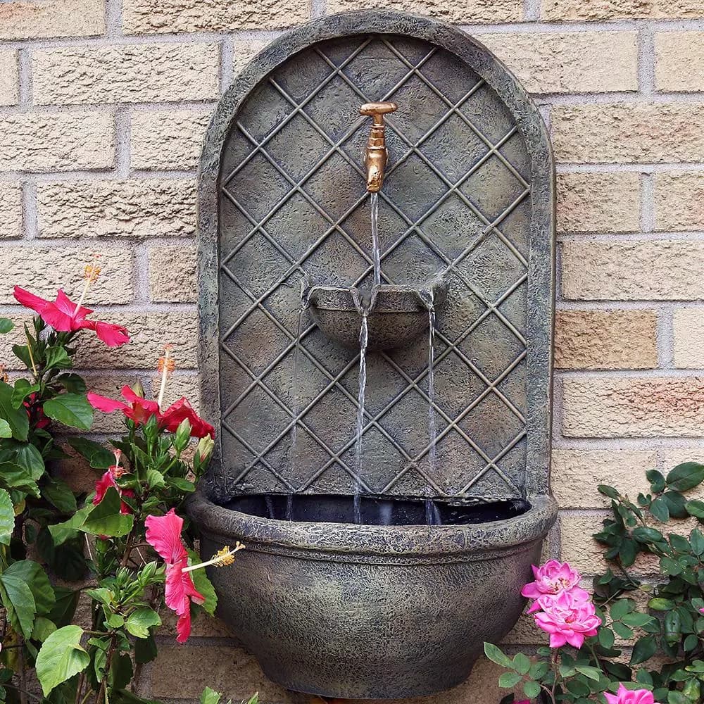 Sunnydaze Decor Messina Florentine Stone Electric Outdoor Wall Fountain