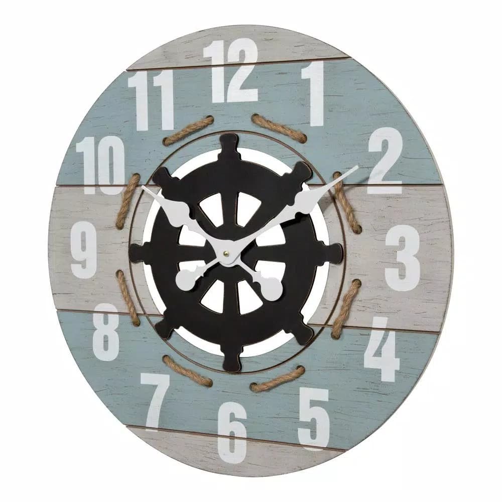 La Crosse Clock Co. 24 in. Blue Coastal Nautical Round Wall Clock