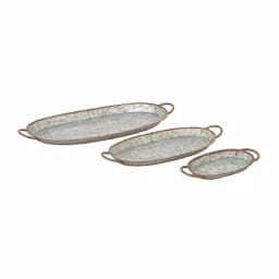 LITTON LANE Farmhouse Hammered Gray Galvanized Iron and Copper Oval Decorative Trays, Set of 3 thumbnail 2