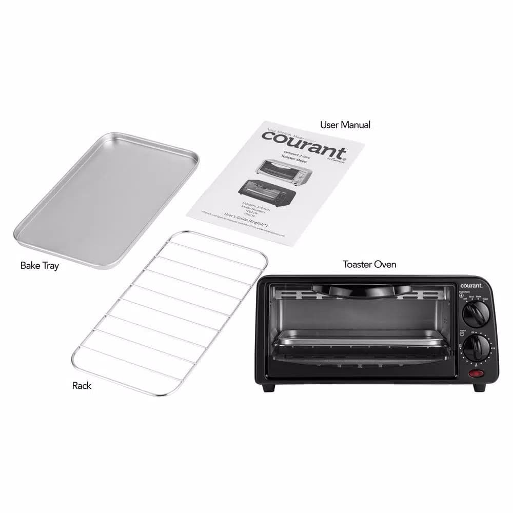 Courant 2-Slice Compact Toaster Oven with Bake Tray and Toast Rack, Black