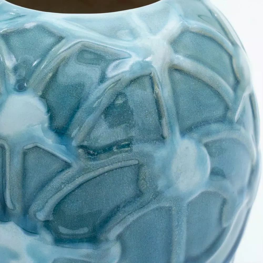 Unbranded Grotto Aqua Rope Emboss Round Stoneware Vase - Turquoise Blue