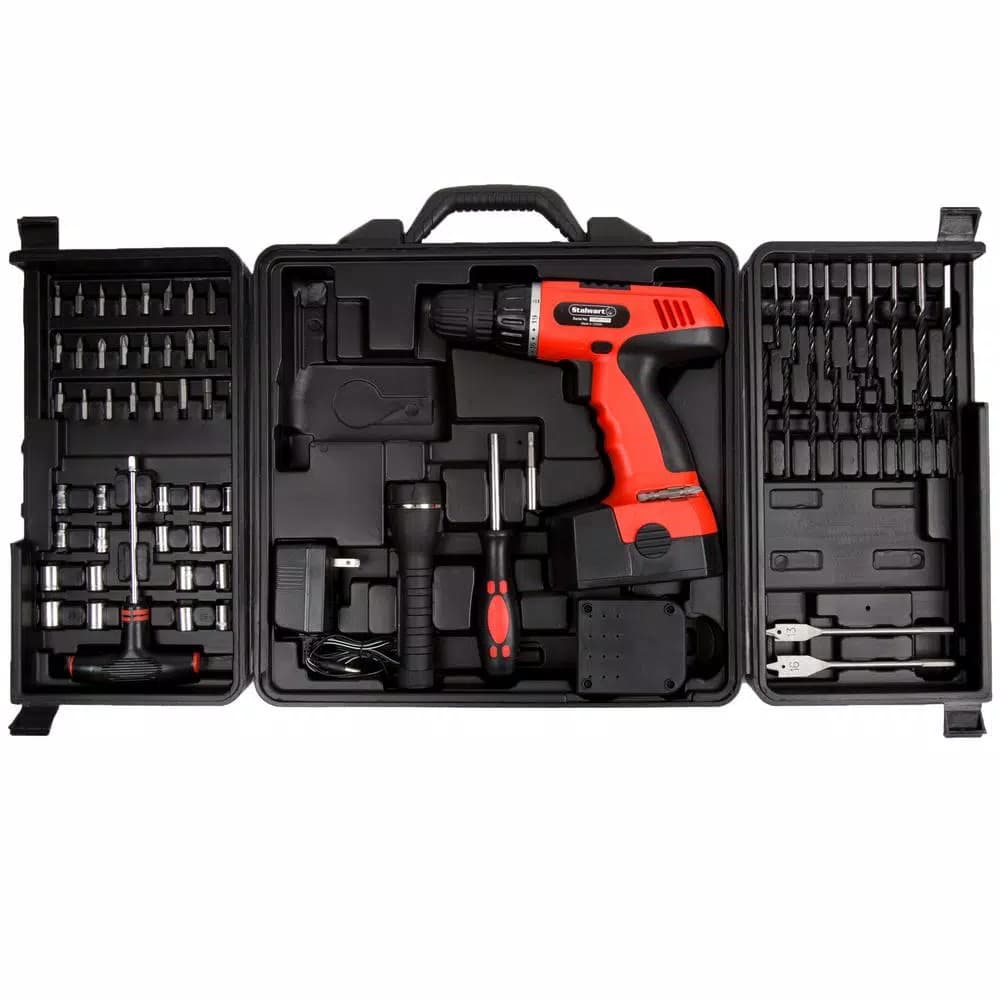 Stalwart 18V Cordless 3/8 in. Drill/Driver Set with 78-Piece Accessory Kit and Carrying Case