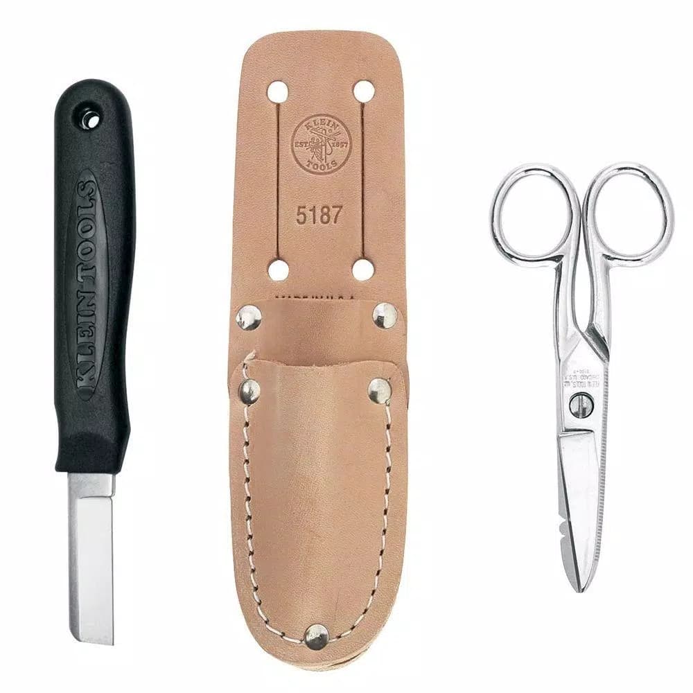 Klein Tools 3-Piece Cable Splicer's Kit with Knife, Electrician's Scissors and Leather Pouch