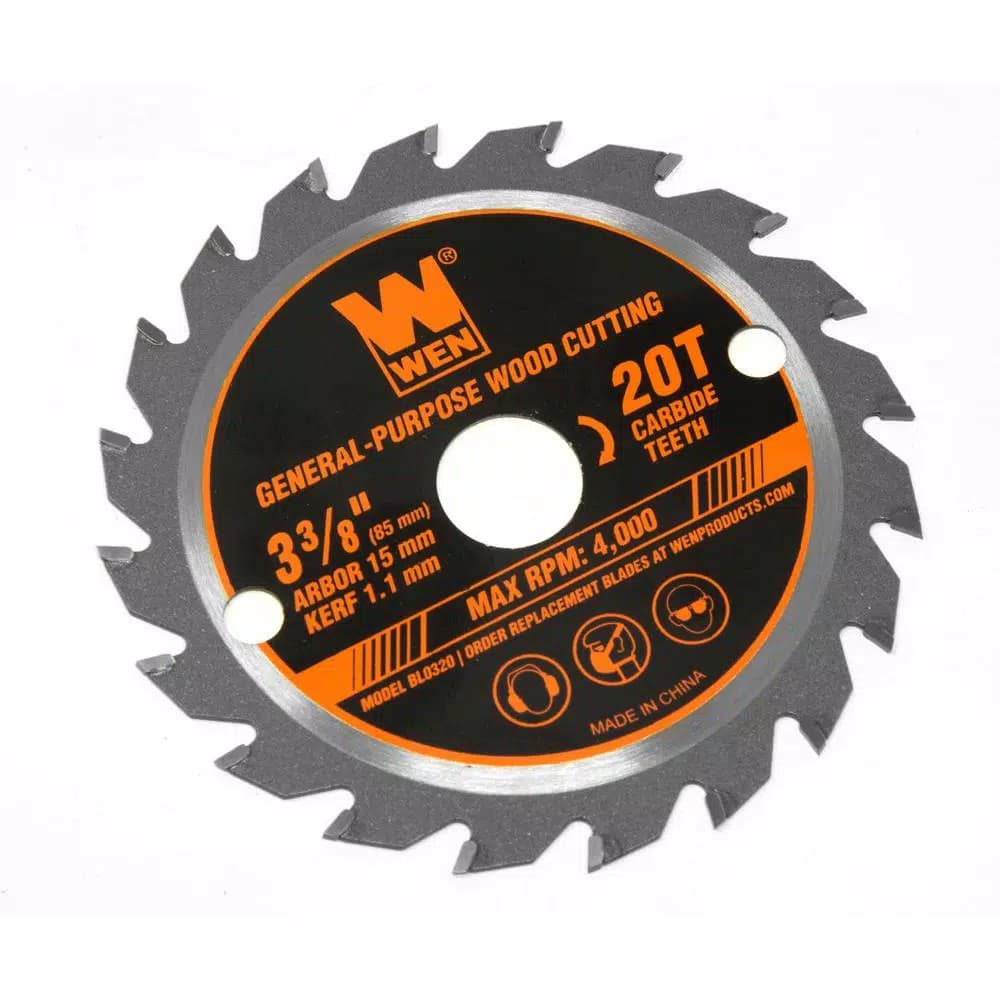 WEN 3-3/8 in. 20-Tooth Professional Woodworking Circular Saw Blade, 15 mm Arbor