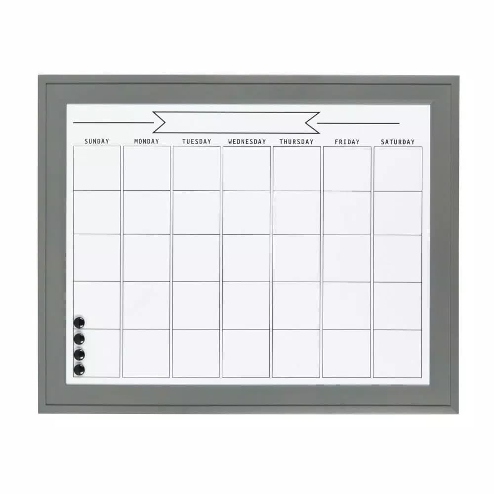 DesignOvation Bosc Monthly Dry Erase Magnetic Calendar Wall Organizer with Frame