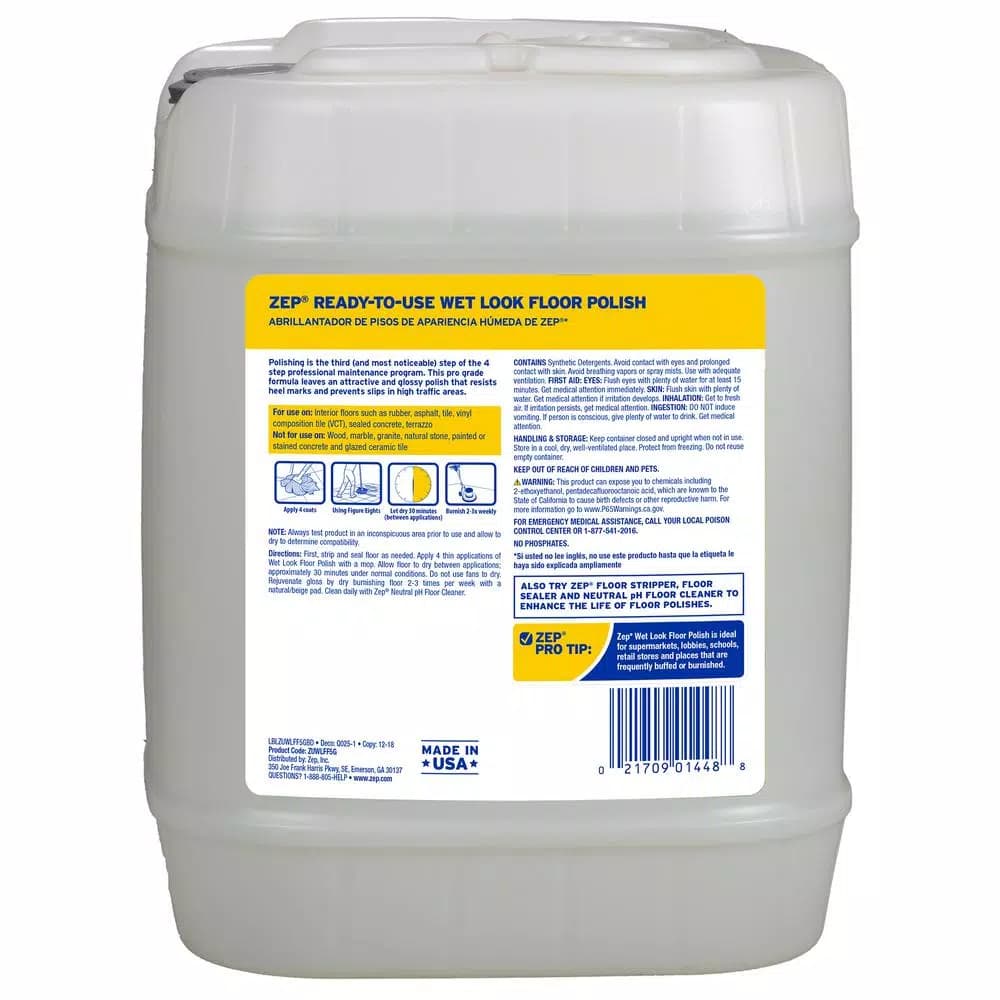 Zep Wet-Look Floor Polish, 5-Gallon Professional Strength High Gloss Coating