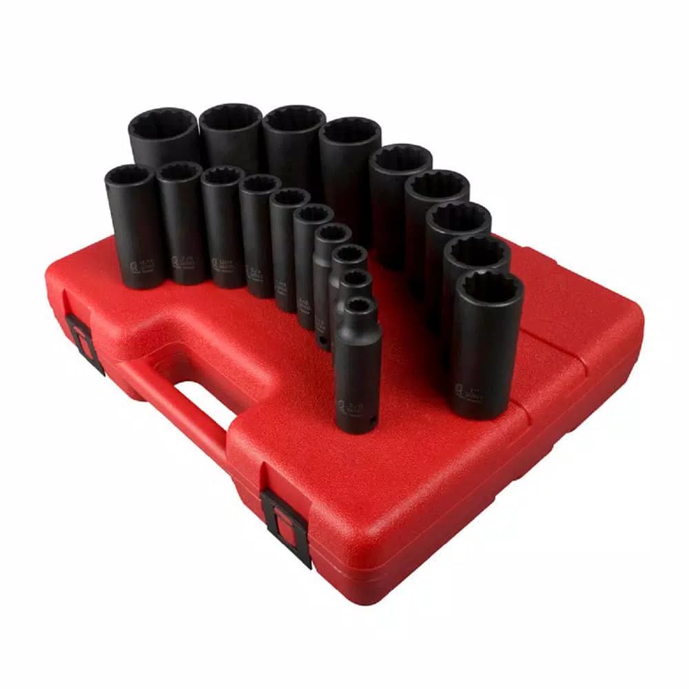 SUNEX TOOLS 12 Point SAE Deep Impact Socket Set, 19-Piece, 1/2 in. Drive