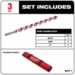 Milwaukee 18 in. Ship Auger Wood Drilling Bit Set, 3-Piece High Speed Steel thumbnail 2