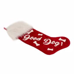 Glitzhome 21 in. Red Polyester Velvet Christmas Stockings with Plush Cuff - Good Dog Print (2-Pack) thumbnail 6