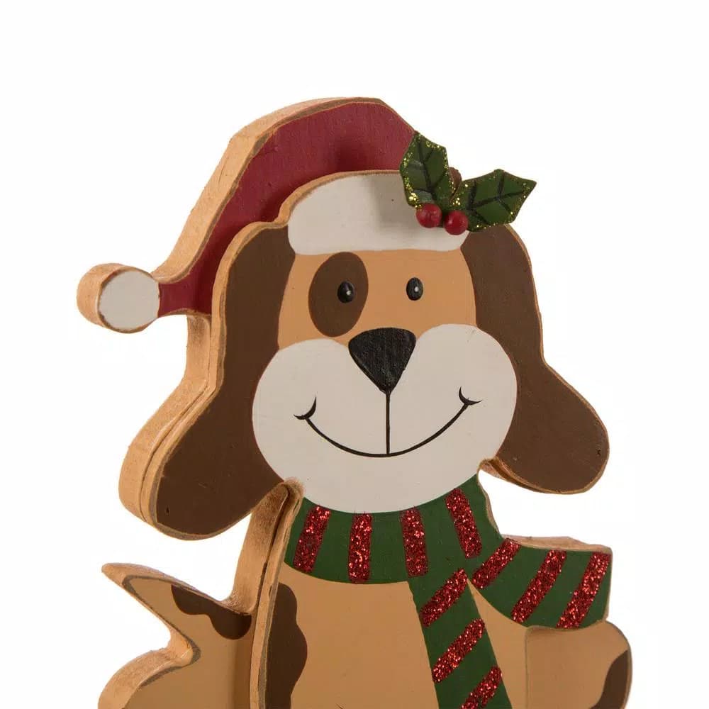 Glitzhome 7.76 in. Dog Christmas Stocking Holder - Wooden and Metal Holiday Decor