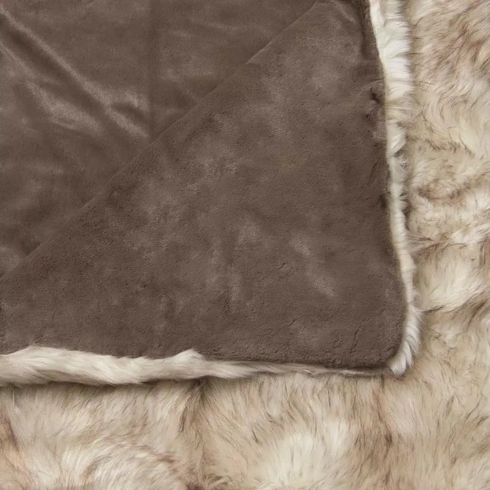 Best Home Fashion Champagne Fox Faux Fur Throw Blanket, 58 in. x 84 in.