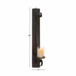 LITTON LANE 36 in. Scrolled Wrought Iron Wall Sconce Candle Holder with Glass Hurricane, Deep Bronze thumbnail 8