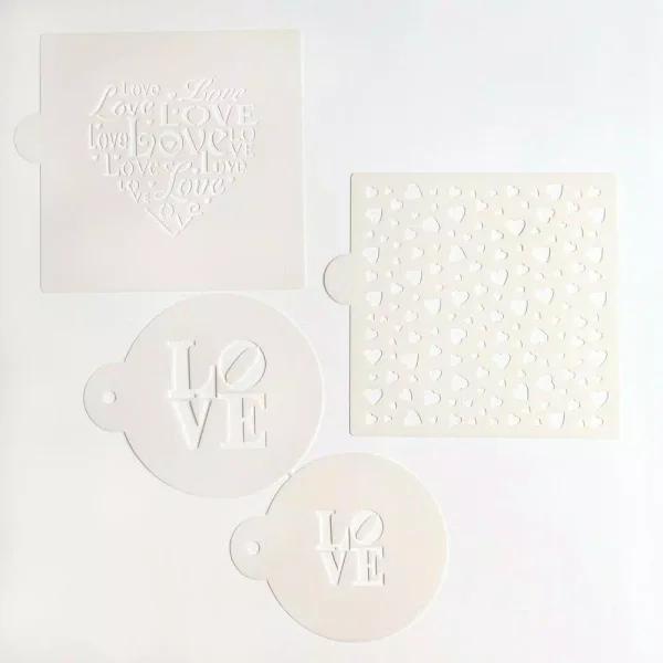 Designer Stencils Love and Scattered Hearts Cookie Stencil Bundle - 4 Pattern Set