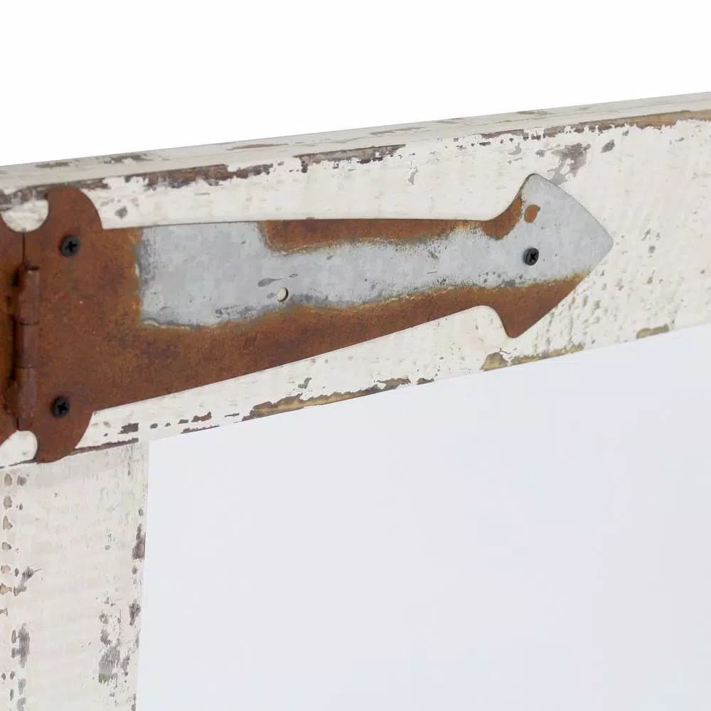 Aspire Home Accents Pueblo Distressed White Wood Frame Accent Mirror with Rustic Arrow Hinges and Hooks