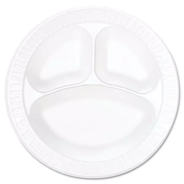 DART Concorde 10.25 in. White 3-Compartment Foam Plastic Plates, 500 Count Case