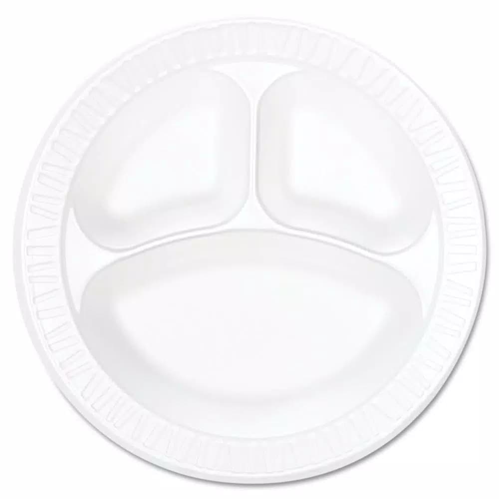 DART Concorde 10.25 in. White 3-Compartment Foam Plastic Plates, 500 Count Case