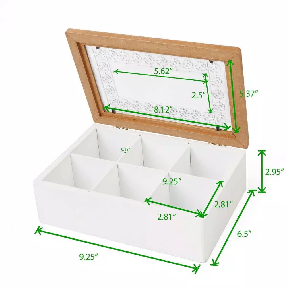 Mind Reader Brown Wood Pattern Tea Box Organizer with Glass Window