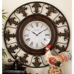 LITTON LANE 38 in. Traditional Fleur-De-Lis Iron Wall Clock - Distressed Bronze Finish thumbnail 5