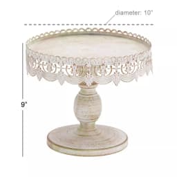 LITTON LANE 10 in. Round Whitewashed and Rust Brown Iron Cake Stand with Pierced Floral Bunting thumbnail 7